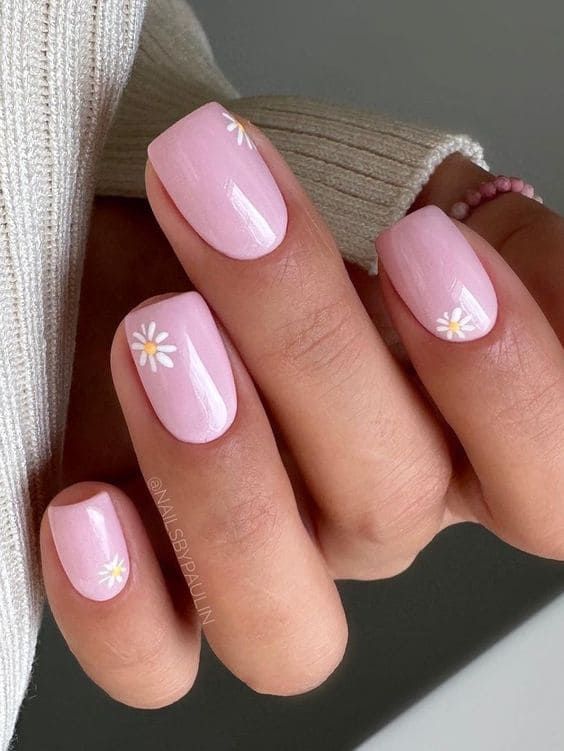 simple pink floral nail art