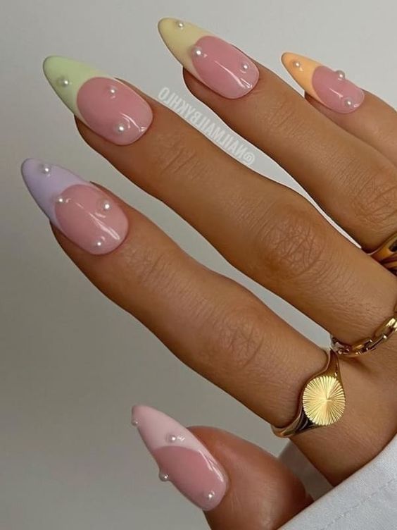 pastel french tips for spring designs