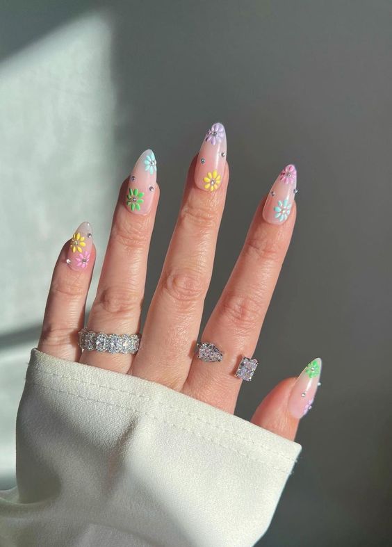 floral pastel nail art for spring