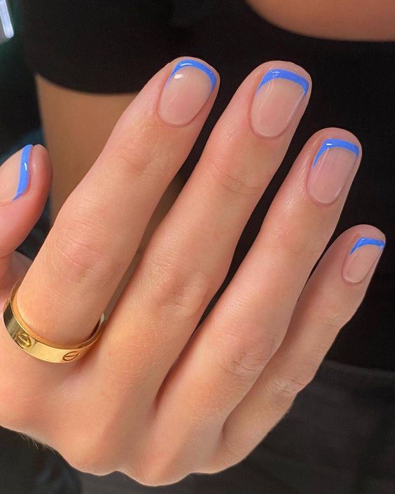 blue french tip for short nails